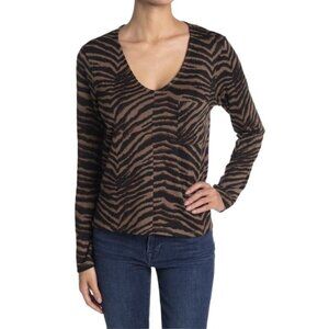 Sanctuary Womens Tiger Stripes‎ Animal Print V-neck Shirt Size Small